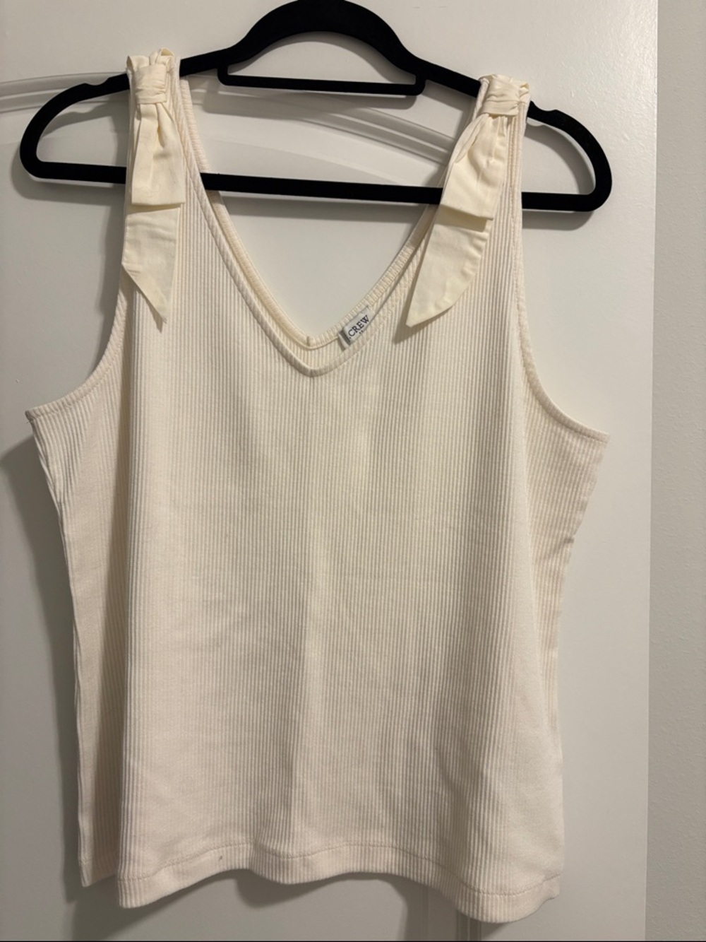 J. Crew Cream Ribbed Tie-Shoulder Tank